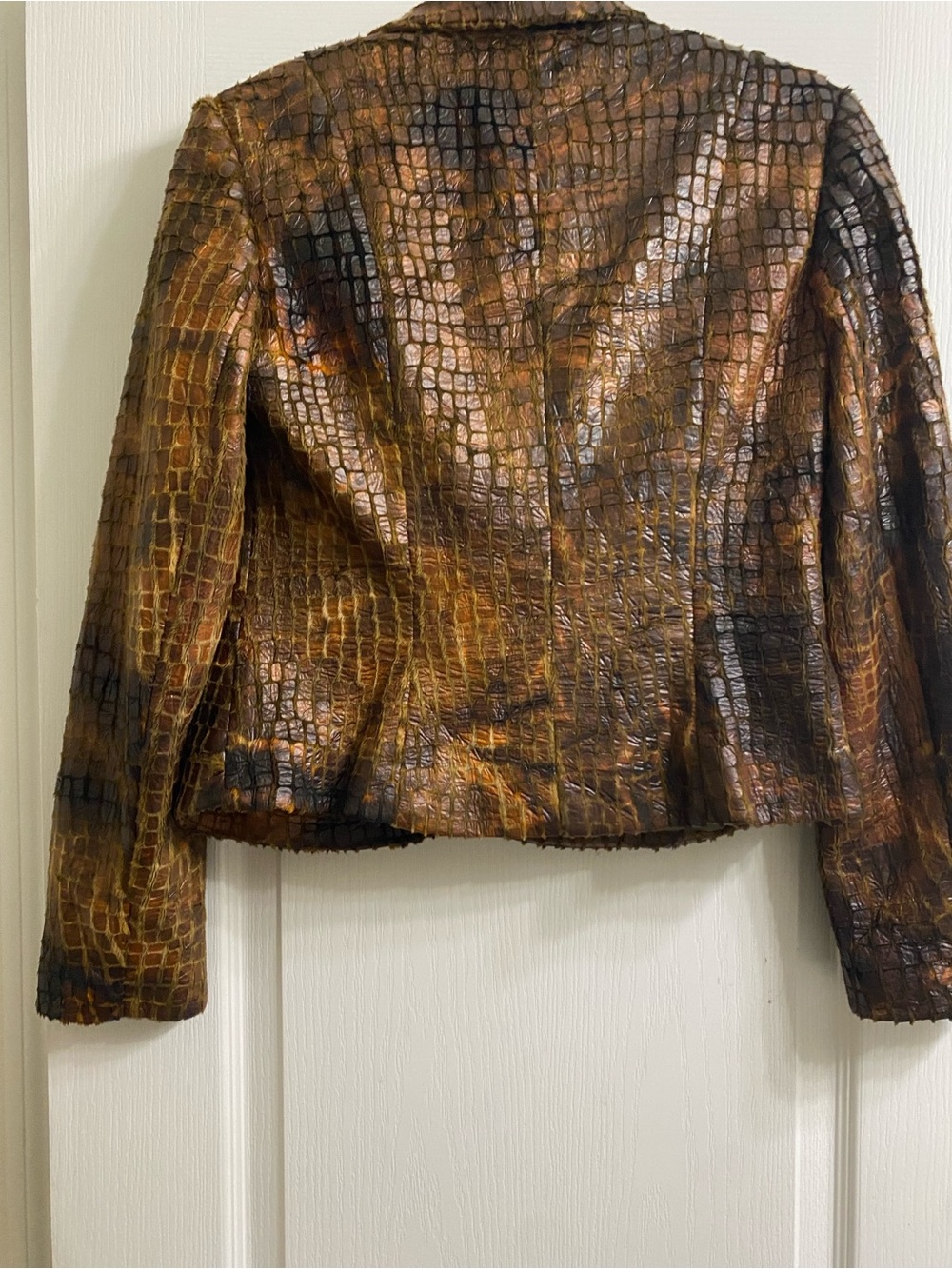 Lena Gabrielle Faux Leather Croc/Python Exotic Embossed Edgy Blazer Jacket Sz 6 - Picture 12 of 16